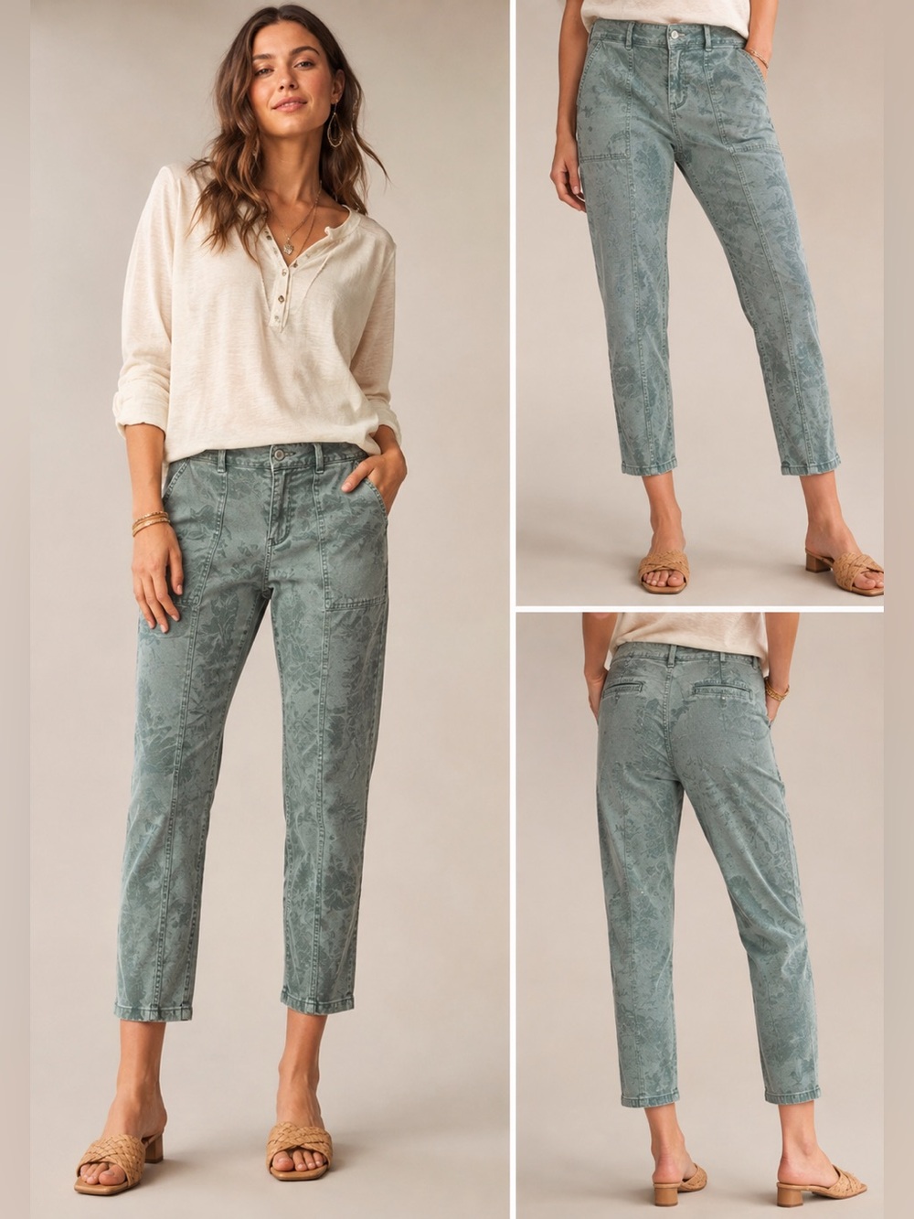 Anthropologie The Wanderer Floral Jacquard Pants Womens Sz 32 Green Cropped Boho